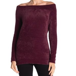 Love Token Off the Shoulder Fuzzy Knit Sweater S